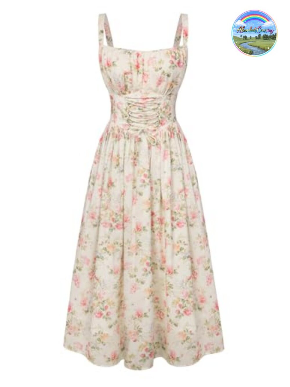 Floral Chiffon A-Line Maxi Dress with Pockets & Lace-Up Corset Waist